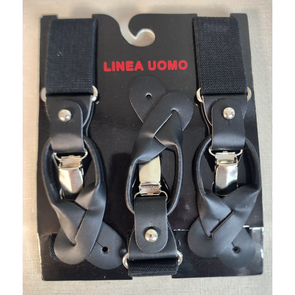 Linea Uomo Men's Black Adjustable Suspenders ‎ NIP